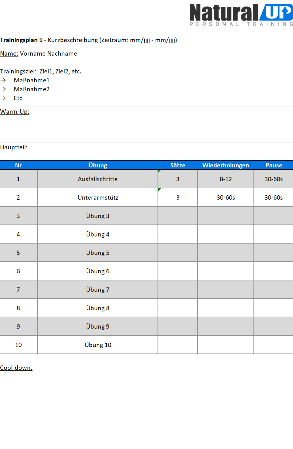 Natural UP - eTrainingstagebuch